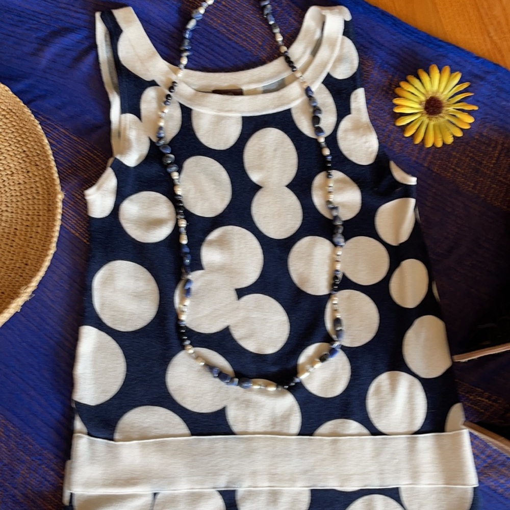🌺 ESCIO - Navy & White; Flattering Polka Dot Short Dress in Misses Size Small! - Picture 4 of 11